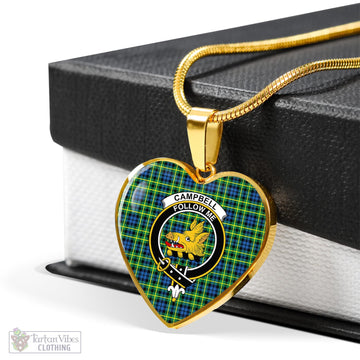 Campbell of Breadalbane Ancient Tartan Heart Necklace with Family Crest