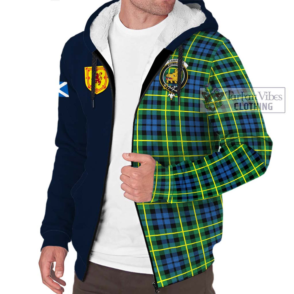 Tartan Vibes Clothing Campbell of Breadalbane Ancient Tartan Sherpa Hoodie with Scottish Lion Royal Arm Half Style