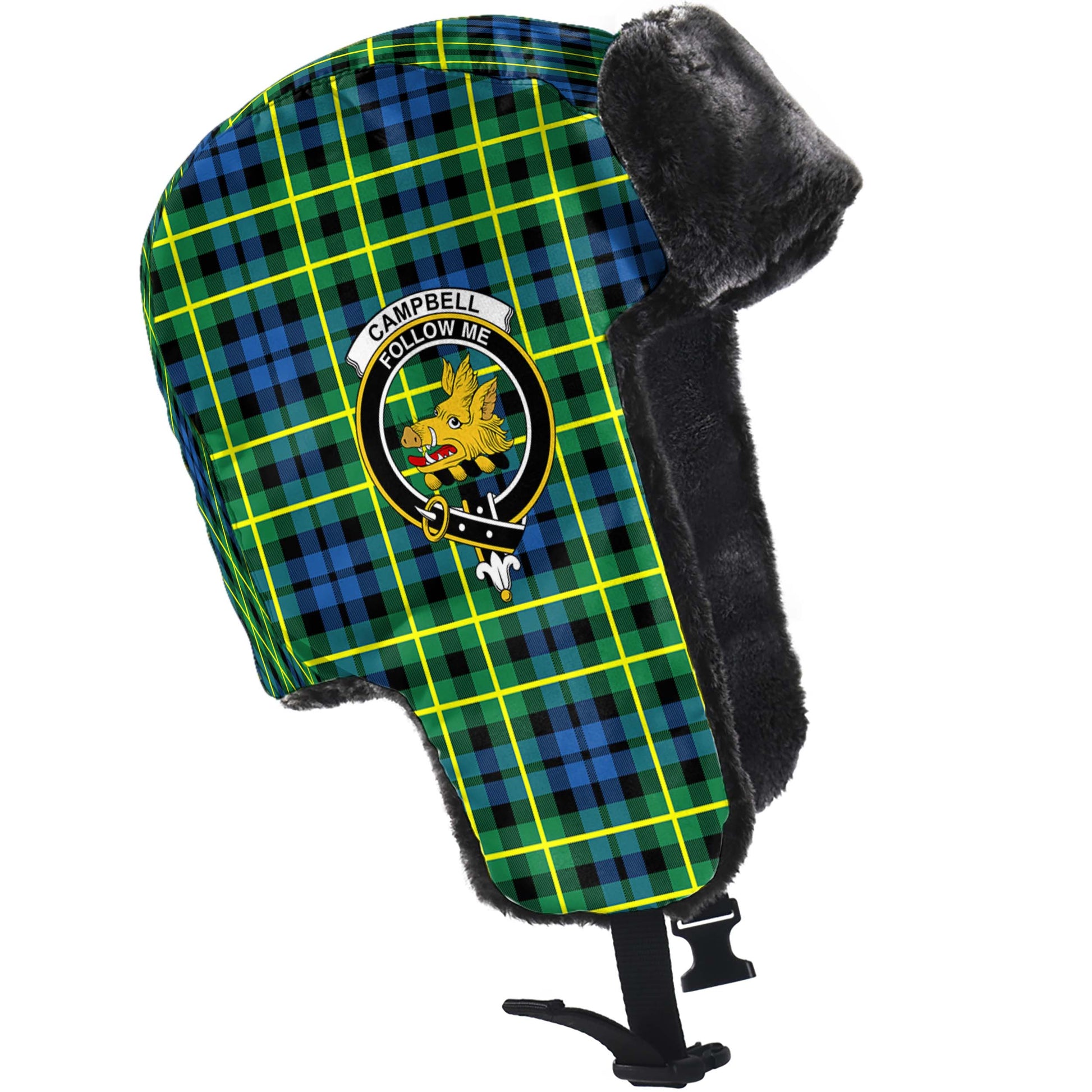 Campbell of Breadalbane Ancient Tartan Winter Trapper Hat with Family Crest - Tartanvibesclothing