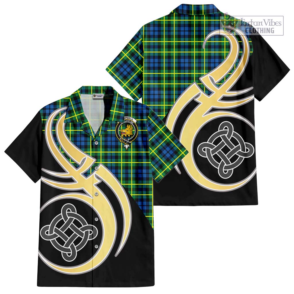 Campbell of Breadalbane Ancient Tartan Short Sleeve Button Shirt with Family Crest and Celtic Symbol Style - Tartan Vibes Clothing