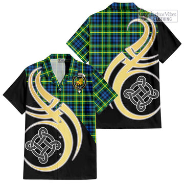 Campbell of Breadalbane Ancient Tartan Short Sleeve Button Shirt with Family Crest and Celtic Symbol Style