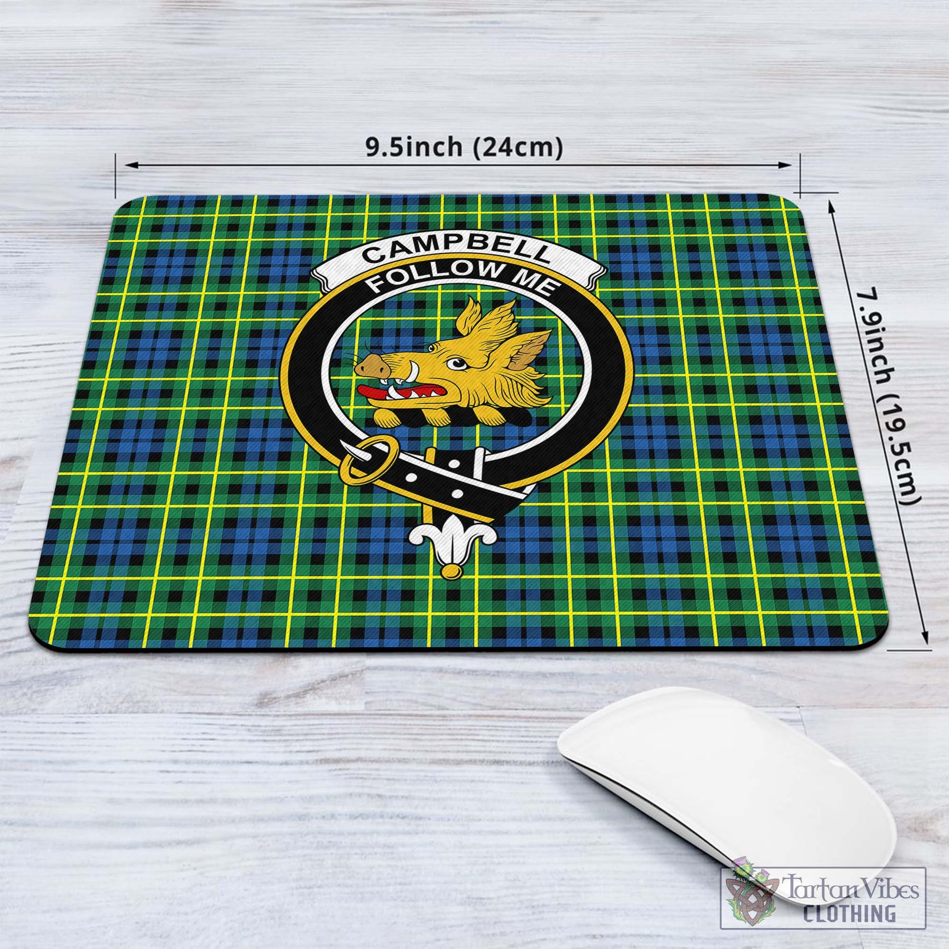 Tartan Vibes Clothing Campbell of Breadalbane Ancient Tartan Mouse Pad with Family Crest