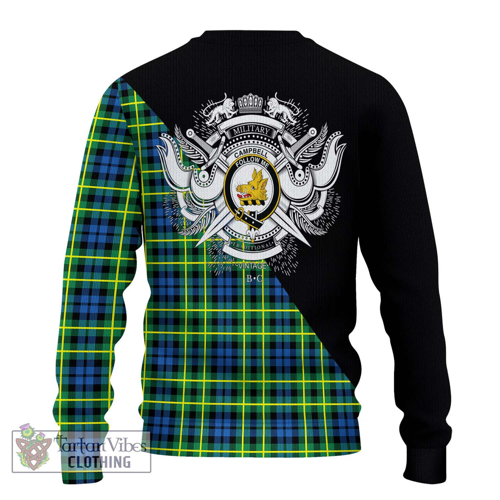 Campbell of Breadalbane Ancient Tartan Knitted Sweater with Family Crest and Military Logo Style - Tartanvibesclothing Shop