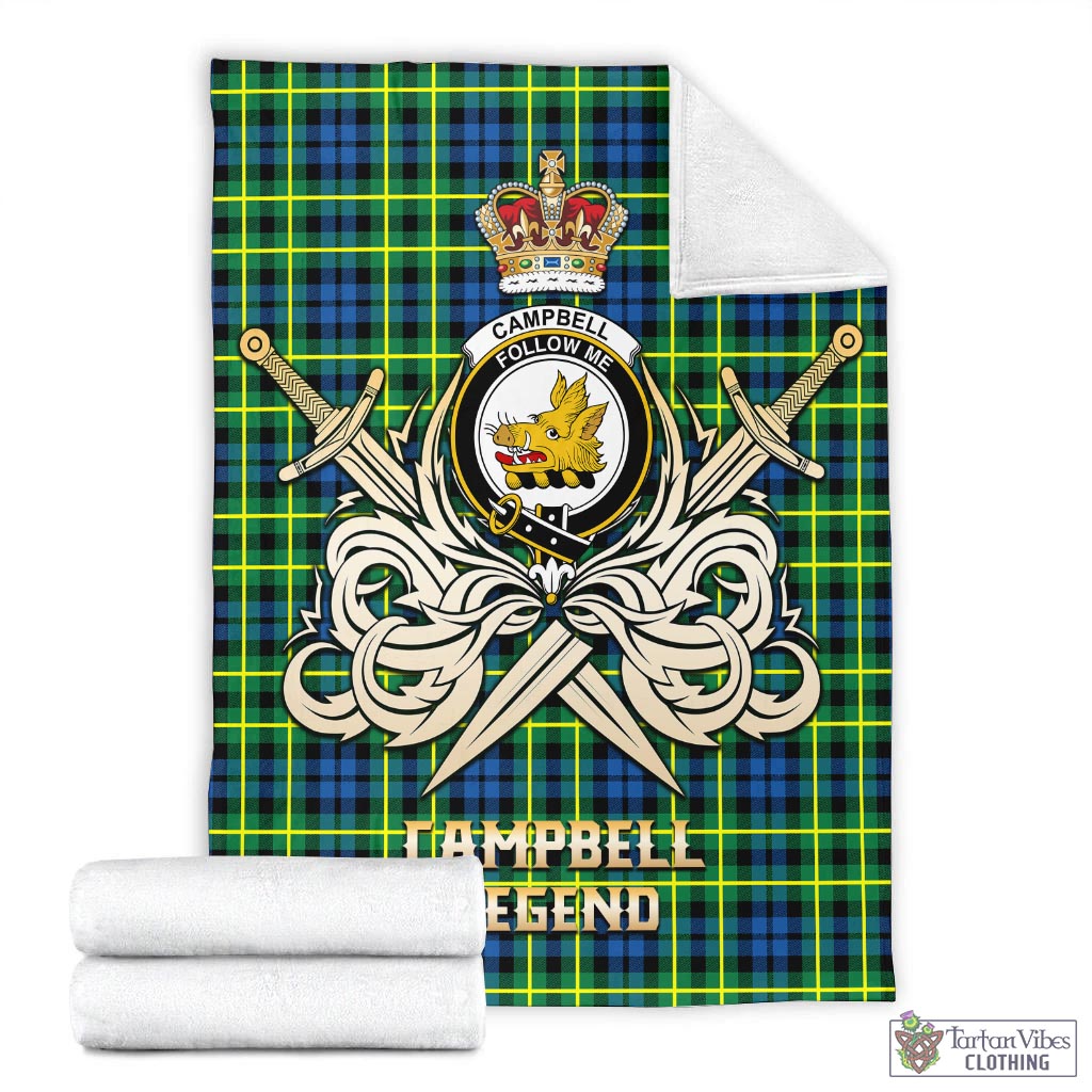 Tartan Vibes Clothing Campbell of Breadalbane Ancient Tartan Blanket with Clan Crest and the Golden Sword of Courageous Legacy