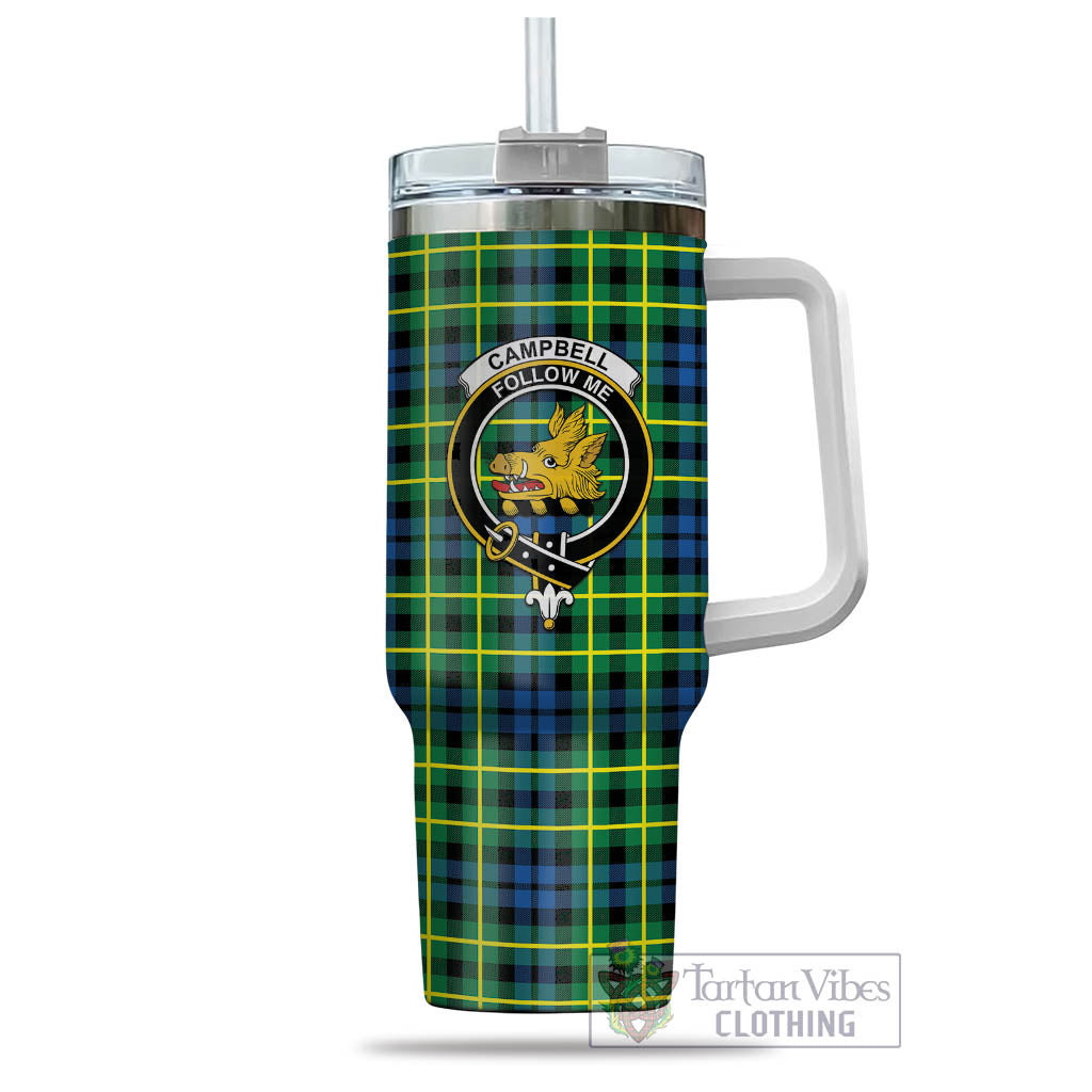 Tartan Vibes Clothing Campbell of Breadalbane Ancient Tartan and Family Crest Tumbler with Handle