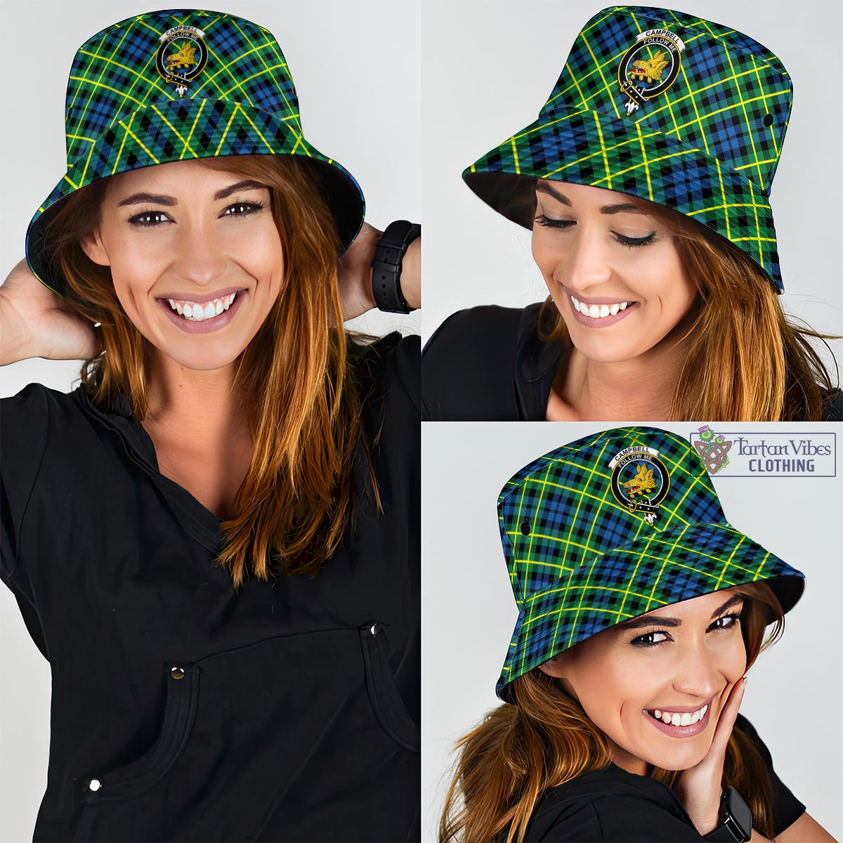 Tartan Vibes Clothing Campbell of Breadalbane Ancient Tartan Bucket Hat with Family Crest