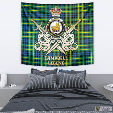 Campbell of Breadalbane Ancient Tartan Tapestry with Clan Crest and the Golden Sword of Courageous Legacy