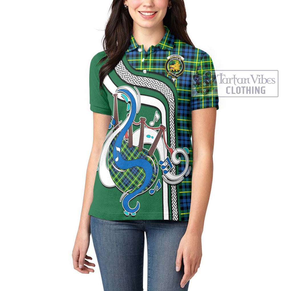 Campbell of Breadalbane Ancient Tartan Women's Polo Shirt with Epic Bagpipe Style - Tartanvibesclothing Shop