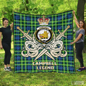 Campbell of Breadalbane Ancient Tartan Quilt with Clan Crest and the Golden Sword of Courageous Legacy