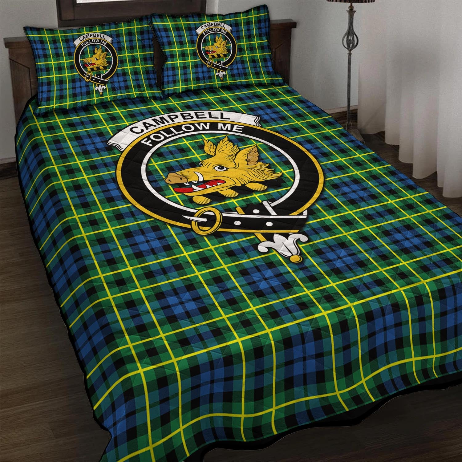 Campbell of Breadalbane Ancient Tartan Quilt Bed Set with Family Crest - Tartan Vibes Clothing