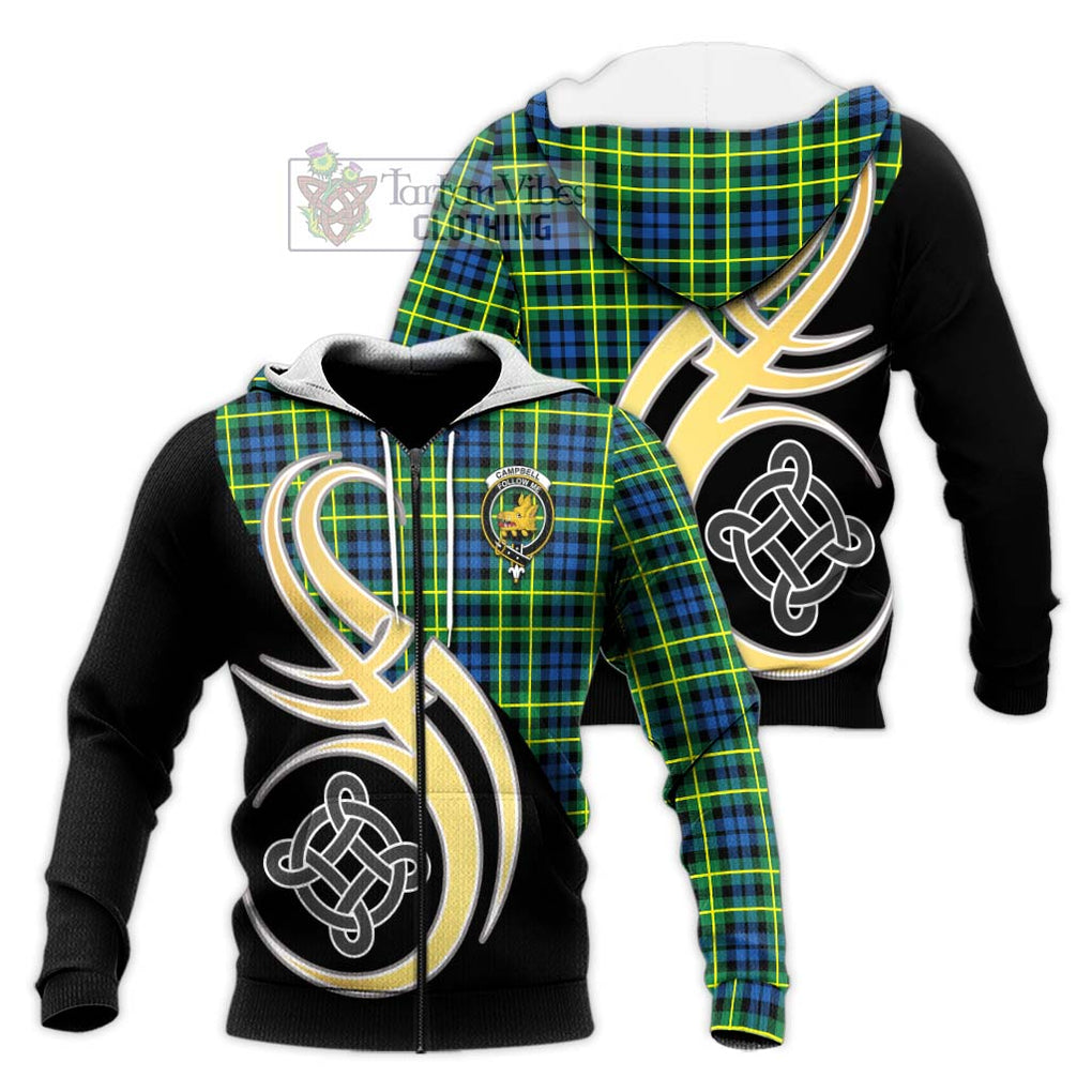 Campbell of Breadalbane Ancient Tartan Knitted Hoodie with Family Crest and Celtic Symbol Style Unisex Knitted Zip Hoodie - Tartan Vibes Clothing