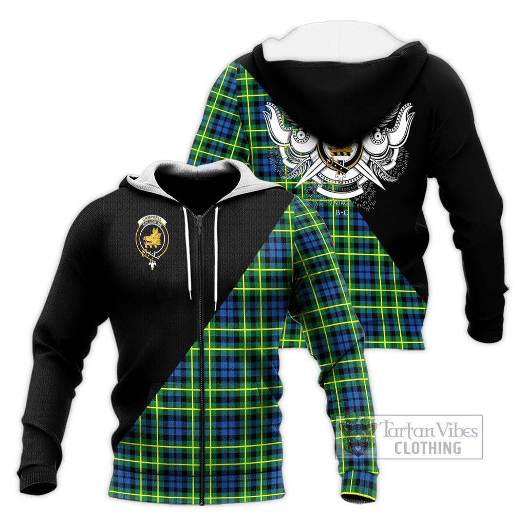 Campbell of Breadalbane Ancient Tartan Knitted Hoodie with Family Crest and Military Logo Style Unisex Knitted Zip Hoodie - Tartanvibesclothing Shop