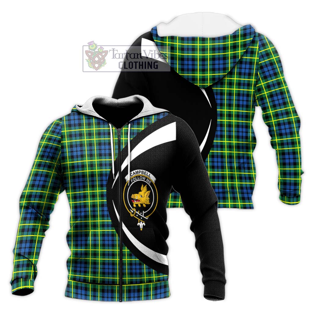 Campbell of Breadalbane Ancient Tartan Knitted Hoodie with Family Crest Circle Style Unisex Knitted Zip Hoodie - Tartan Vibes Clothing