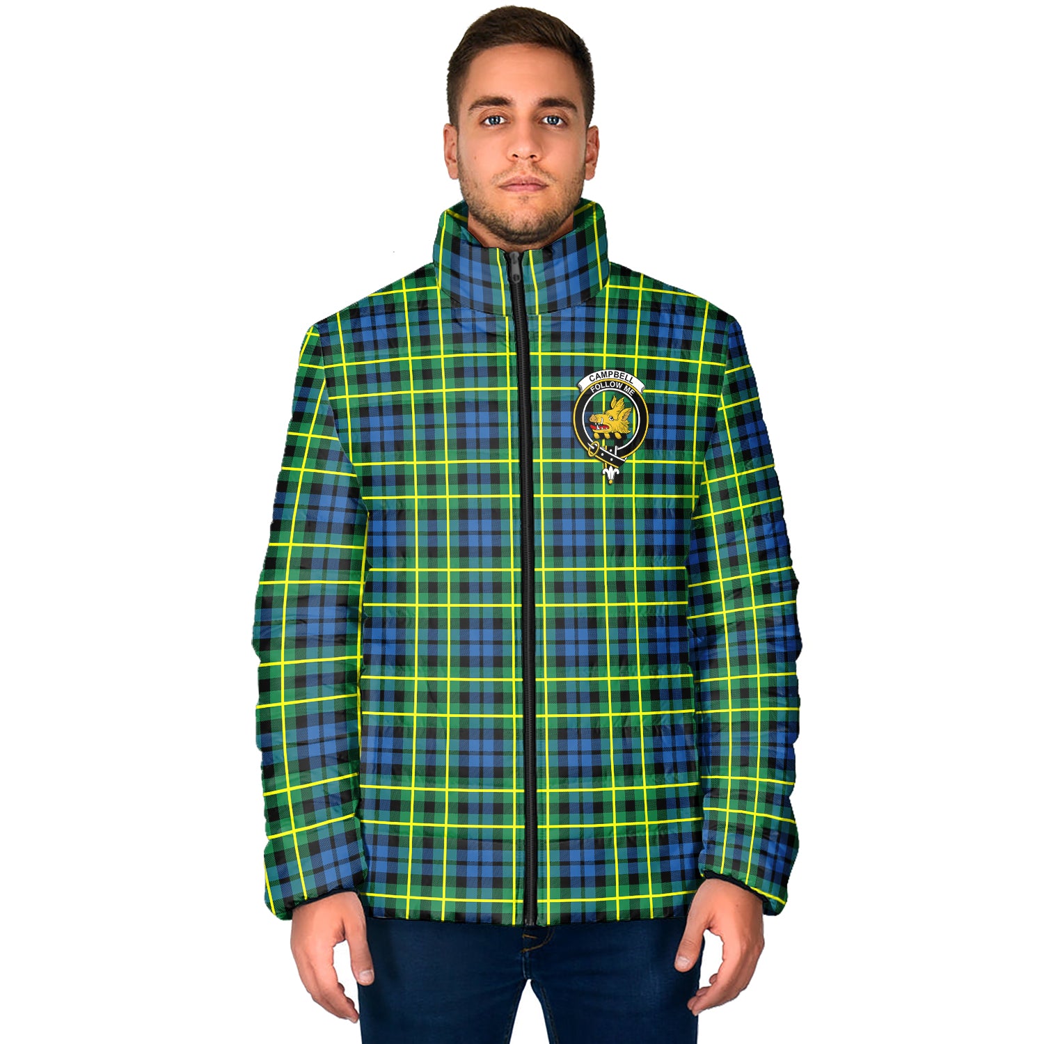 Campbell of Breadalbane Ancient Tartan Padded Jacket with Family Crest - Tartan Vibes Clothing