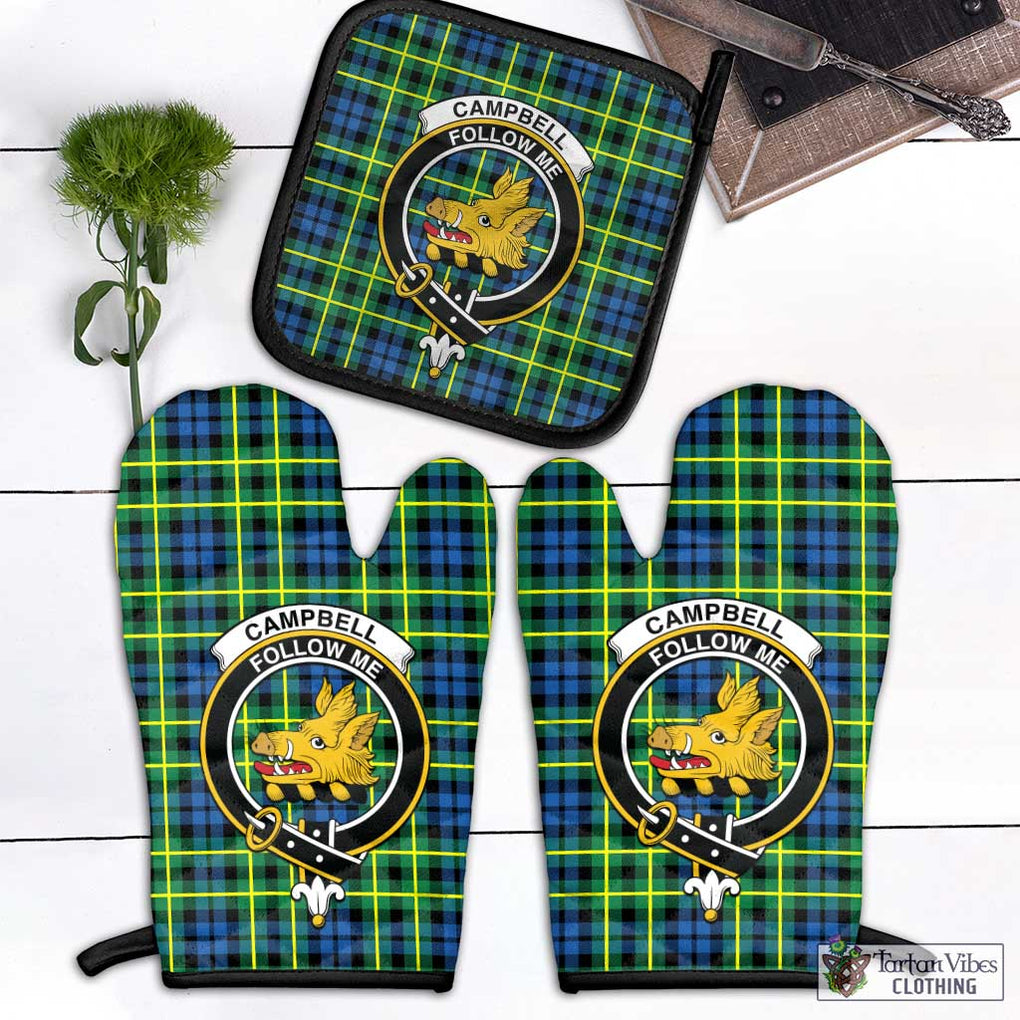 Campbell of Breadalbane Ancient Tartan Combo Oven Mitt & Pot-Holder with Family Crest Combo 1 Oven Mitt & 1 Pot-Holder Black - Tartan Vibes Clothing