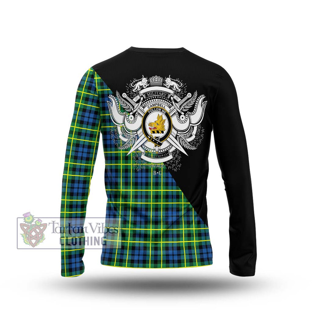 Campbell of Breadalbane Ancient Tartan Long Sleeve T-Shirt with Family Crest and Military Logo Style - Tartanvibesclothing Shop