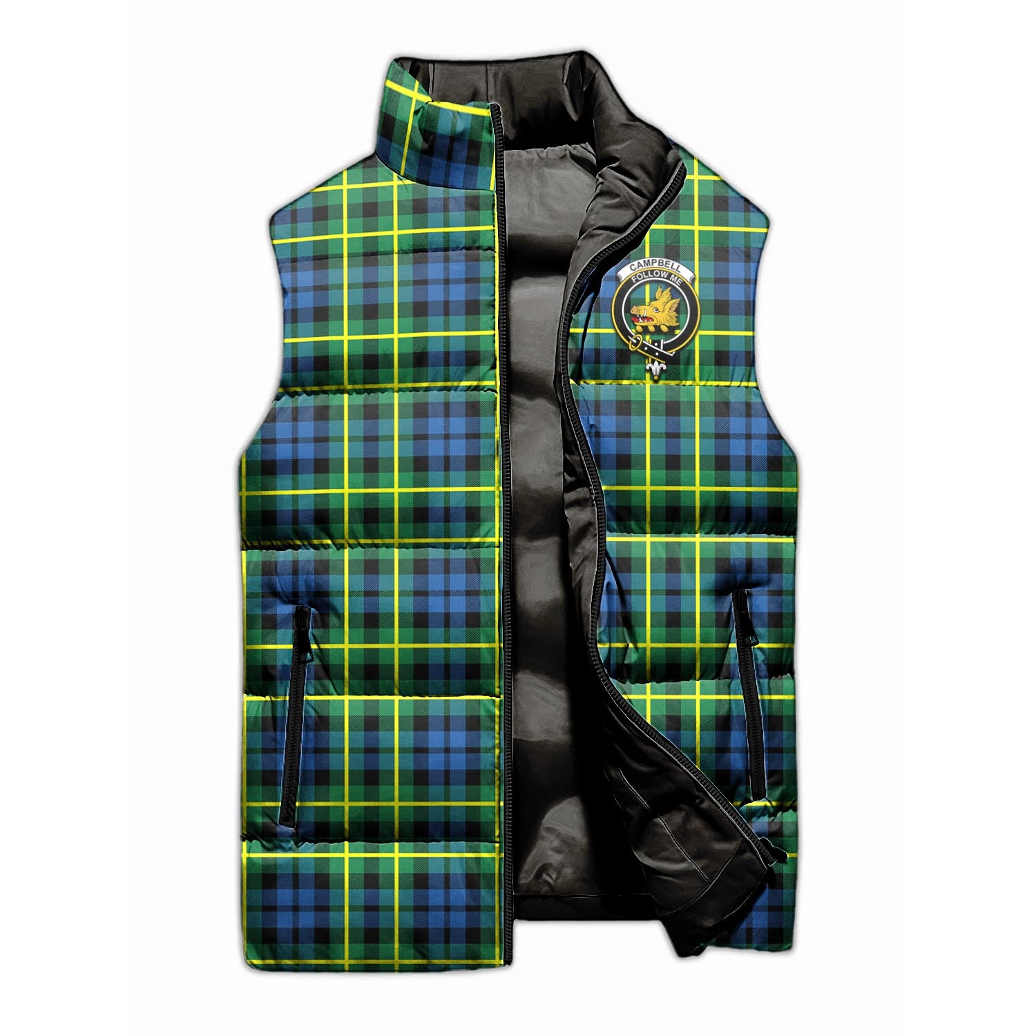 Campbell of Breadalbane Ancient Tartan Sleeveless Puffer Jacket with Family Crest - Tartanvibesclothing