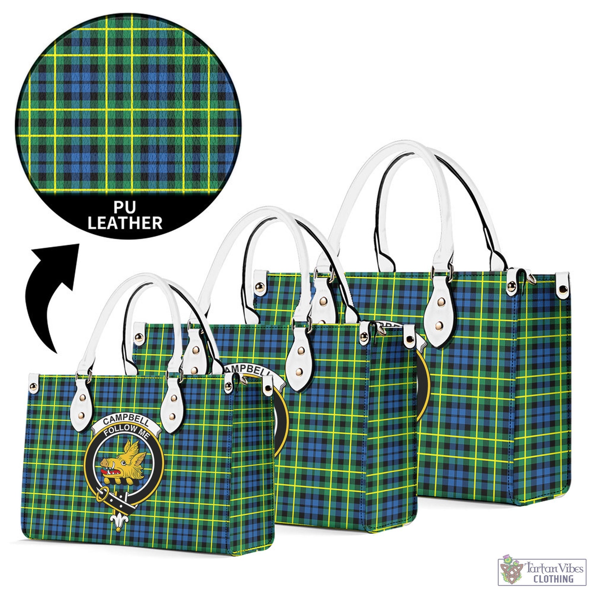 Tartan Vibes Clothing Campbell of Breadalbane Ancient Tartan Luxury Leather Handbags with Family Crest