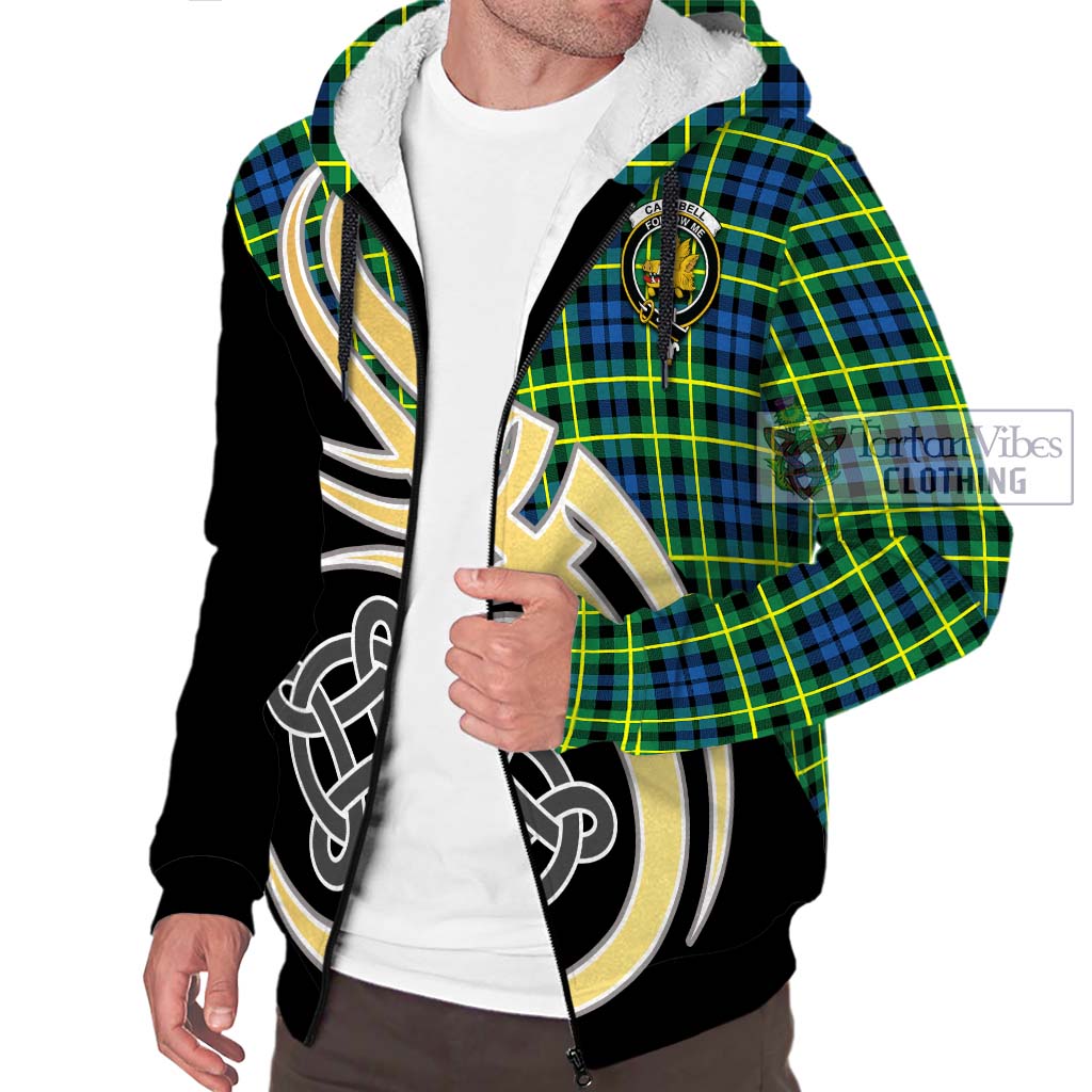 Campbell of Breadalbane Ancient Tartan Sherpa Hoodie with Family Crest and Celtic Symbol Style - Tartan Vibes Clothing