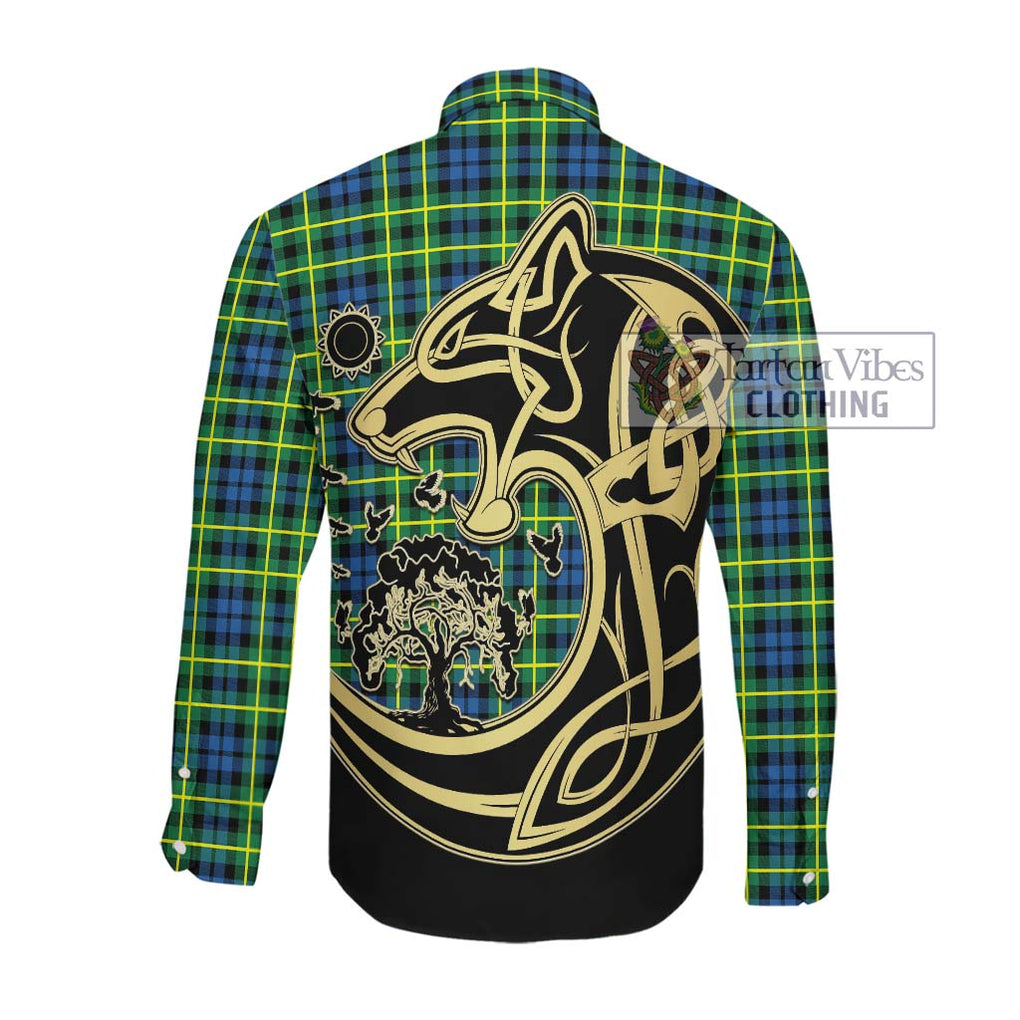 Campbell of Breadalbane Ancient Tartan Long Sleeve Button Shirt with Family Crest Celtic Wolf Style Men's Shirt - Tartan Vibes Clothing