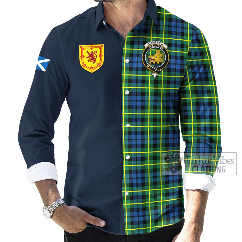 Tartan Vibes Clothing Campbell of Breadalbane Ancient Tartan Long Sleeve Button Shirt with Scottish Lion Royal Arm Half Style