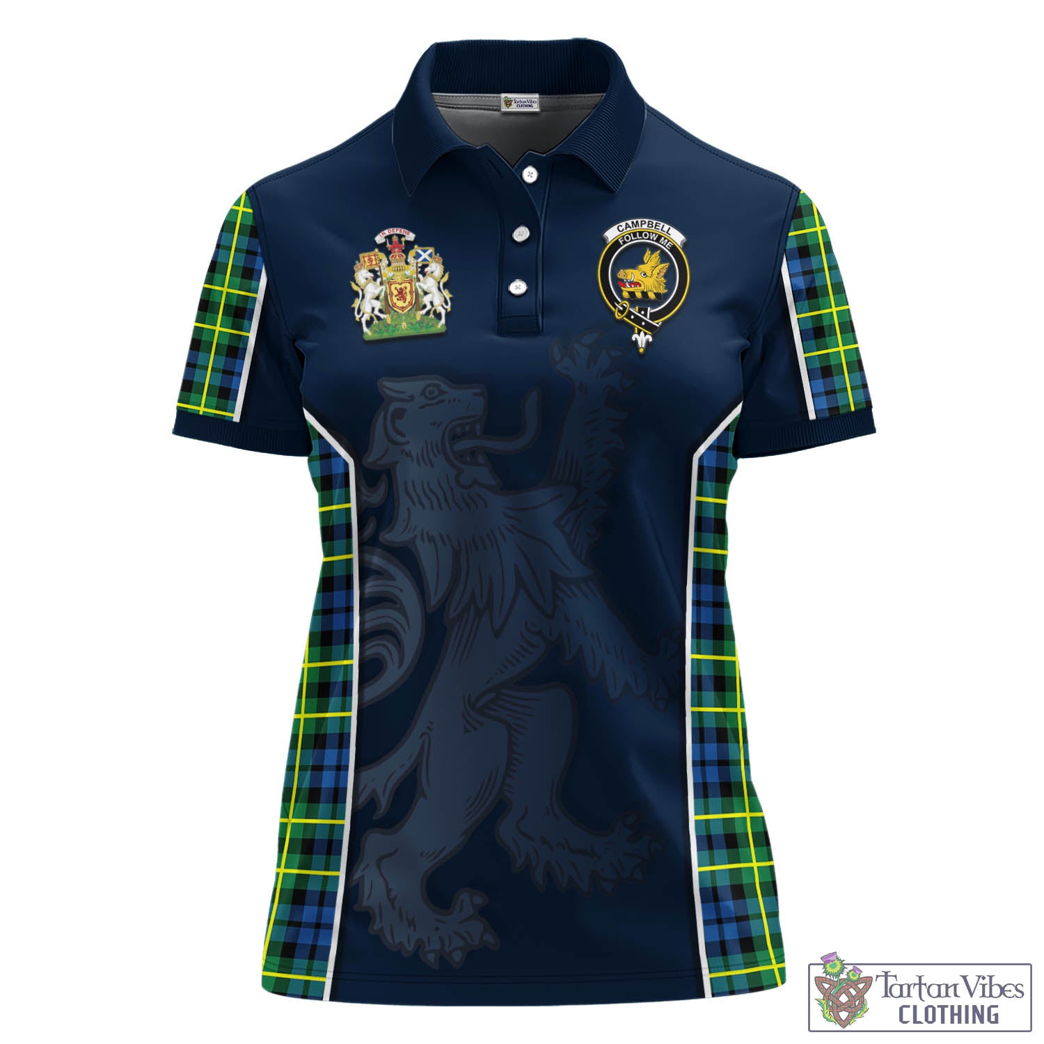 Campbell of Breadalbane Ancient Tartan Women's Polo Shirt with Family Crest and Lion Rampant Vibes Sport Style - Tartan Vibes Clothing