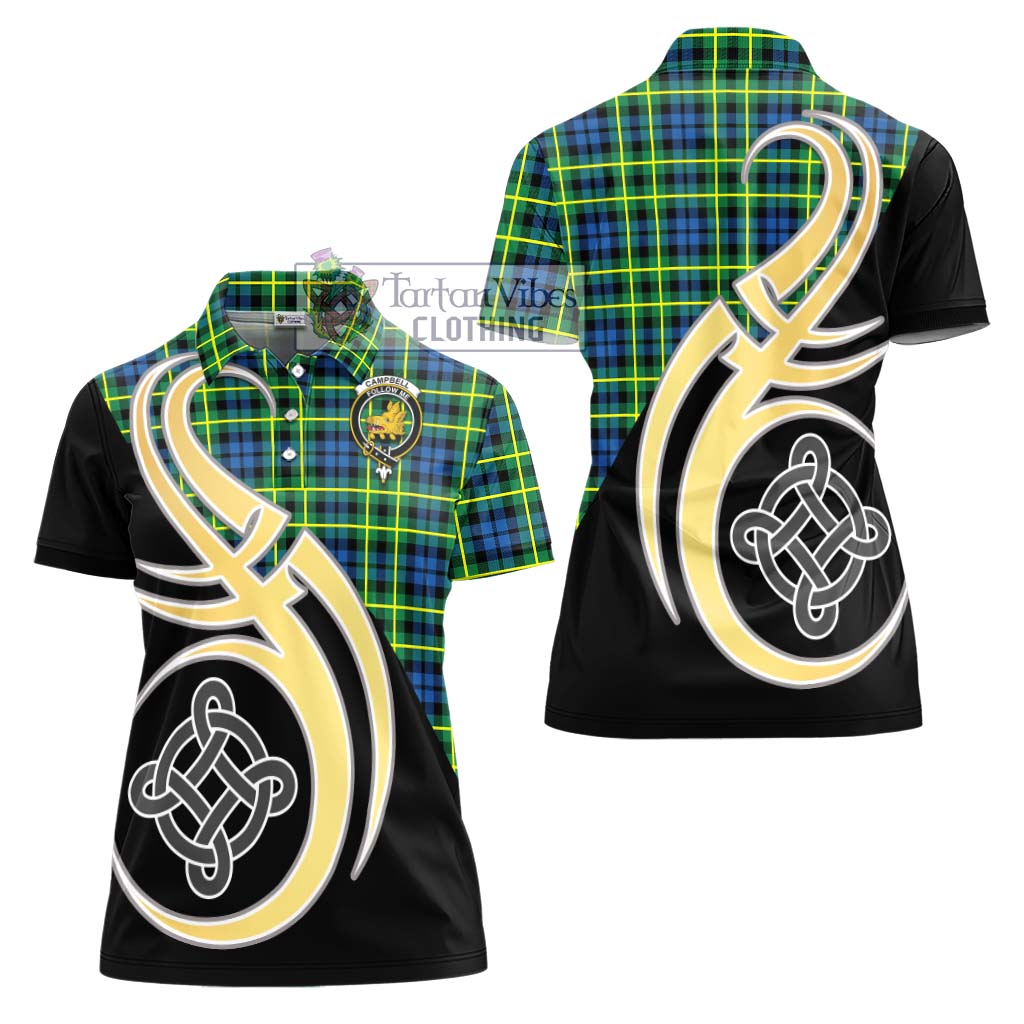 Campbell of Breadalbane Ancient Tartan Women's Polo Shirt with Family Crest and Celtic Symbol Style - Tartan Vibes Clothing