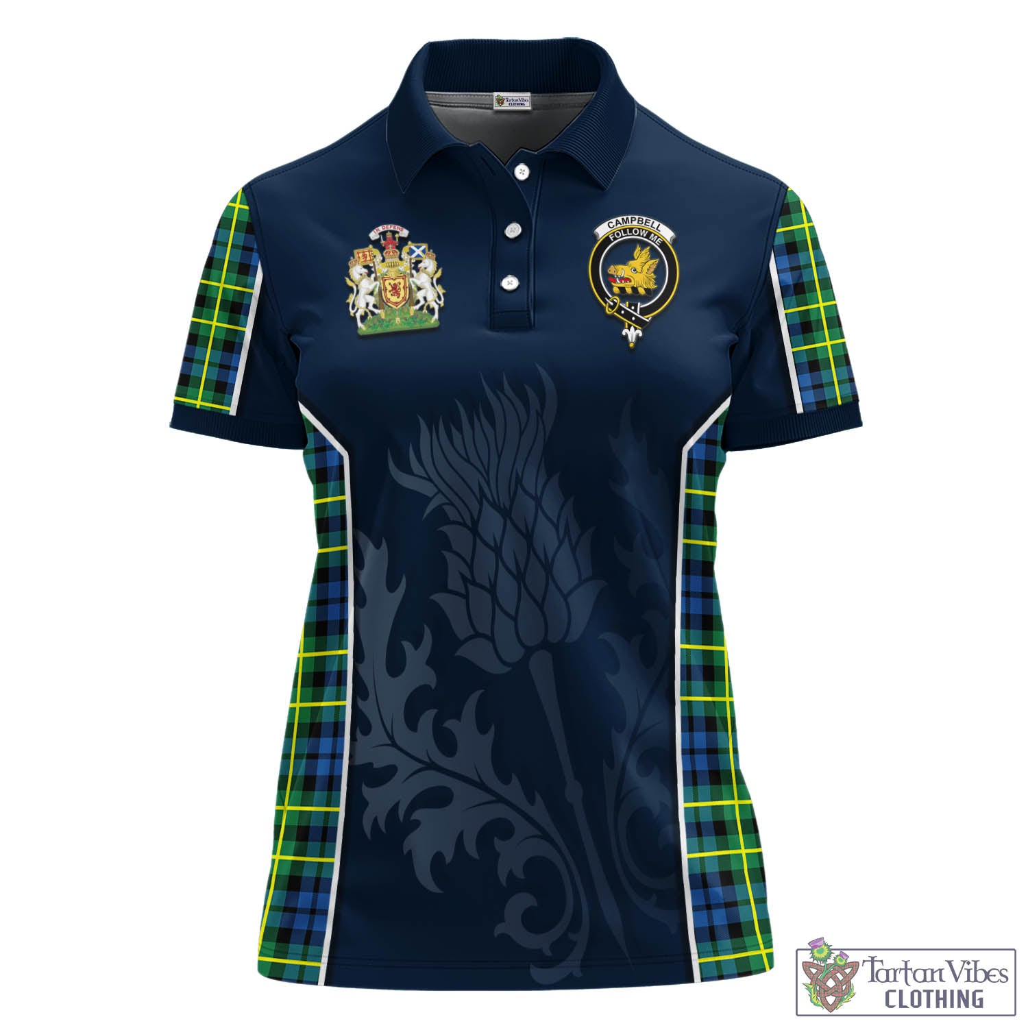 Tartan Vibes Clothing Campbell of Breadalbane Ancient Tartan Women's Polo Shirt with Family Crest and Scottish Thistle Vibes Sport Style