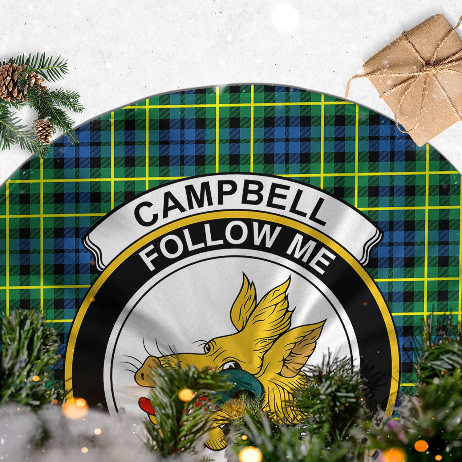 Campbell of Breadalbane Ancient Tartan Christmas Tree Skirt with Family Crest - Tartanvibesclothing