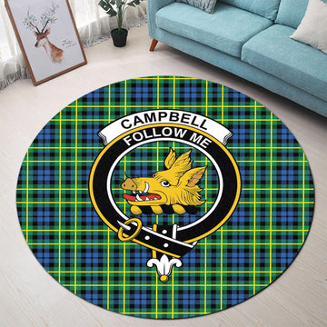 Campbell of Breadalbane Ancient Tartan Round Rug with Family Crest