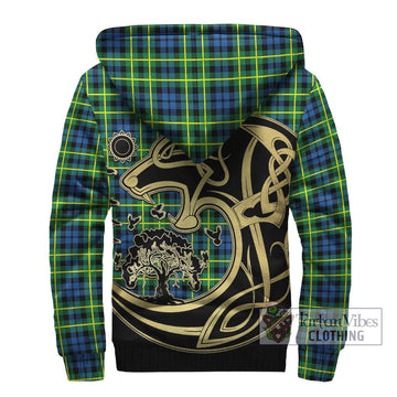 Campbell of Breadalbane Ancient Tartan Sherpa Hoodie with Family Crest Celtic Wolf Style