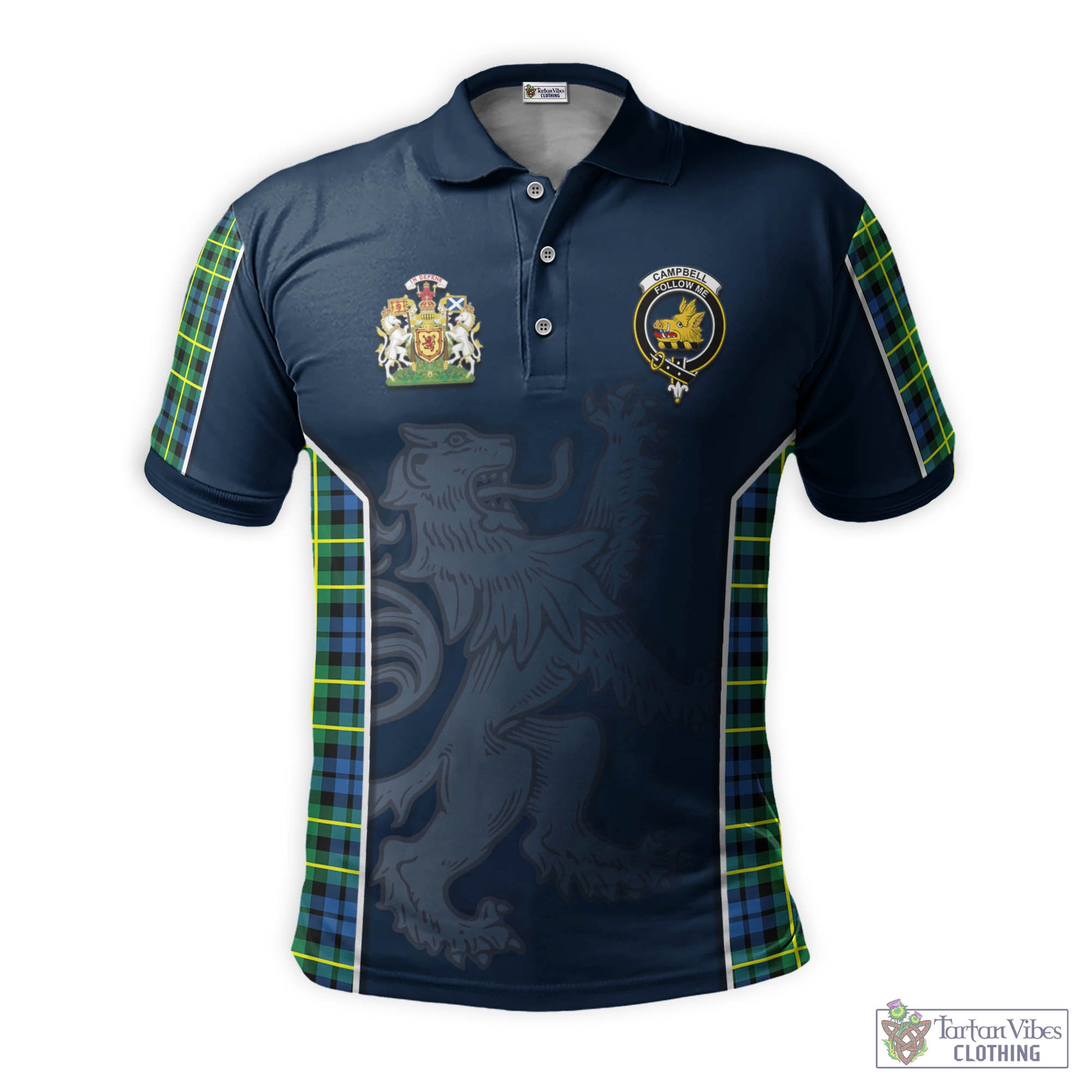 Tartan Vibes Clothing Campbell of Breadalbane Ancient Tartan Men's Polo Shirt with Family Crest and Lion Rampant Vibes Sport Style