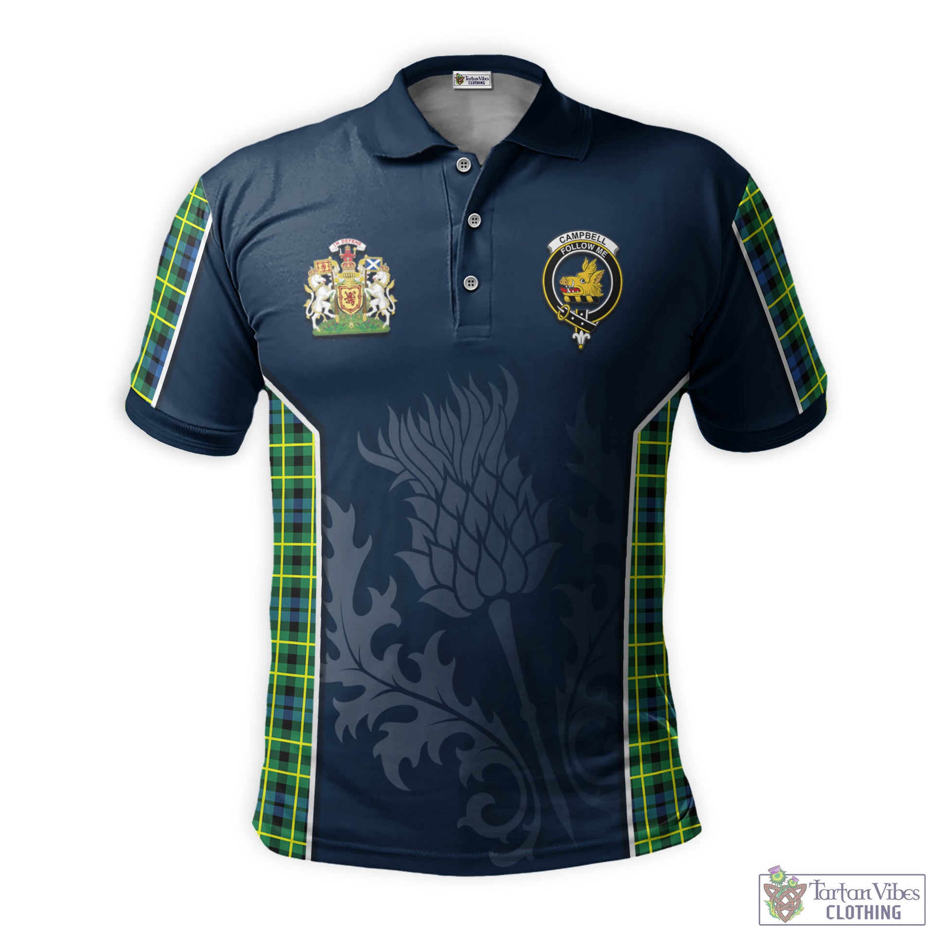 Tartan Vibes Clothing Campbell of Breadalbane Ancient Tartan Men's Polo Shirt with Family Crest and Scottish Thistle Vibes Sport Style