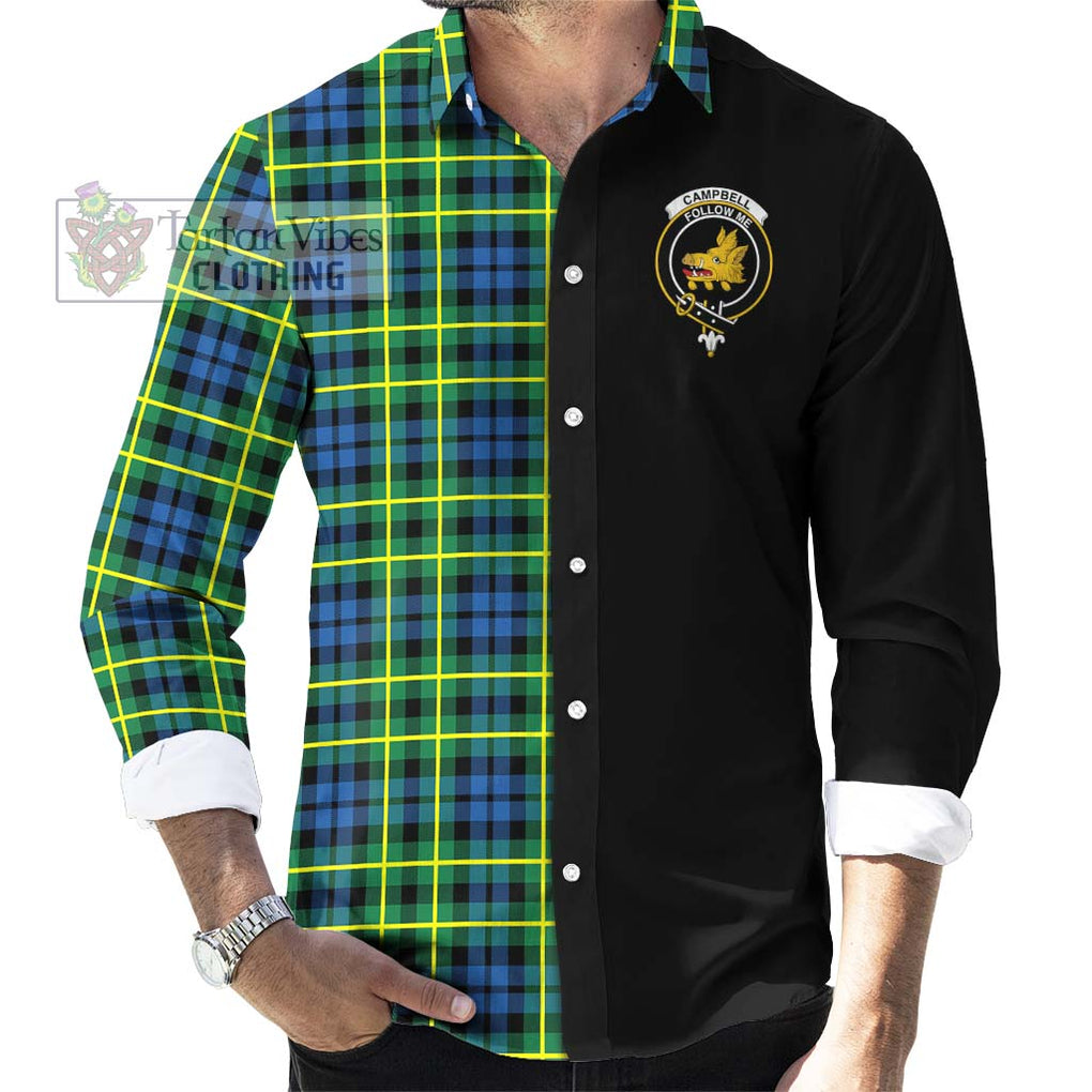 Campbell of Breadalbane Ancient Tartan Long Sleeve Button Shirt with Family Crest and Half Of Me Style - Tartanvibesclothing Shop