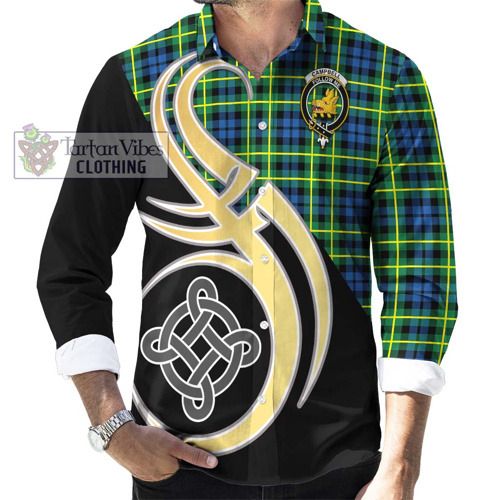 Tartan Vibes Clothing Campbell of Breadalbane Ancient Tartan Long Sleeve Button Shirt with Family Crest and Celtic Symbol Style