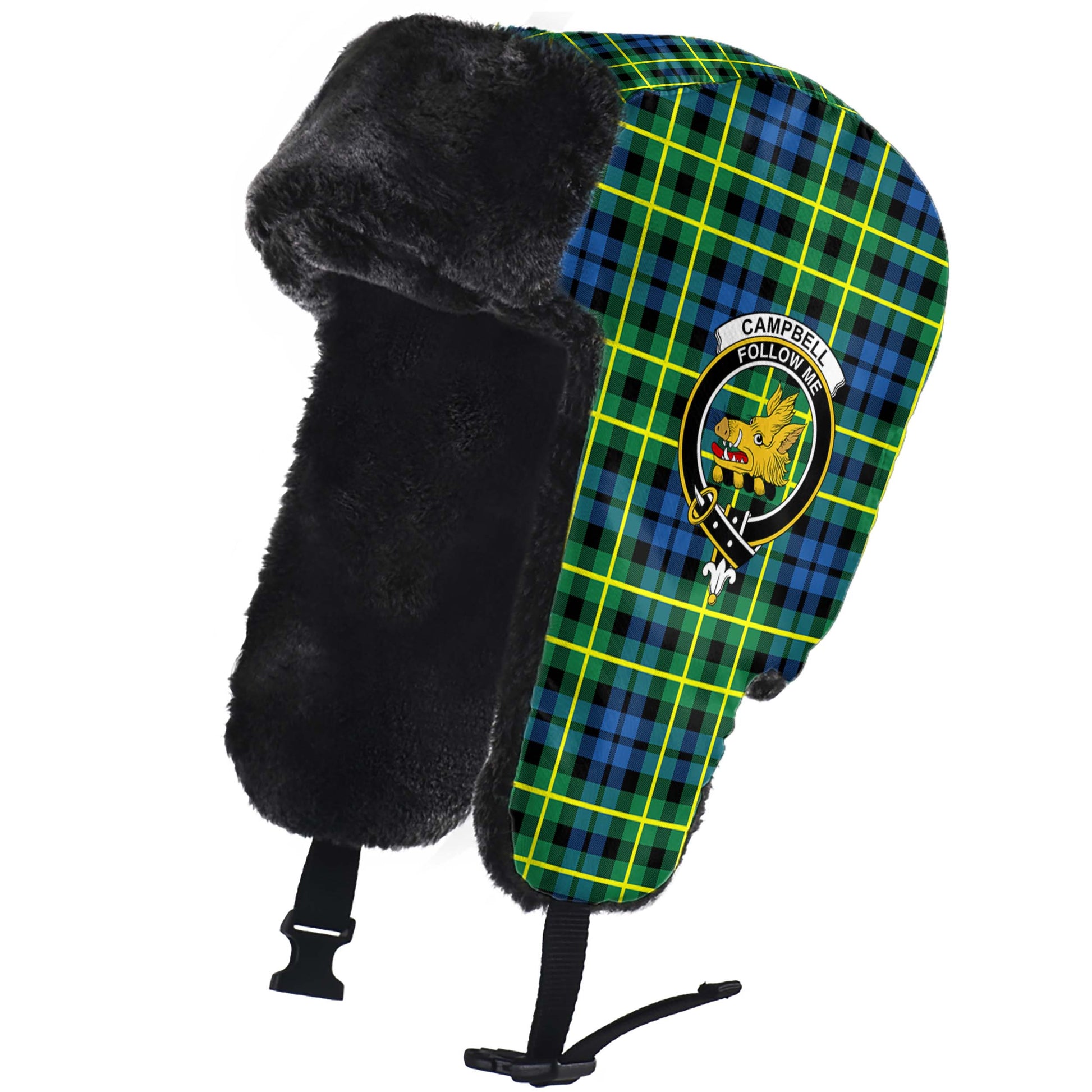 Campbell of Breadalbane Ancient Tartan Winter Trapper Hat with Family Crest - Tartanvibesclothing