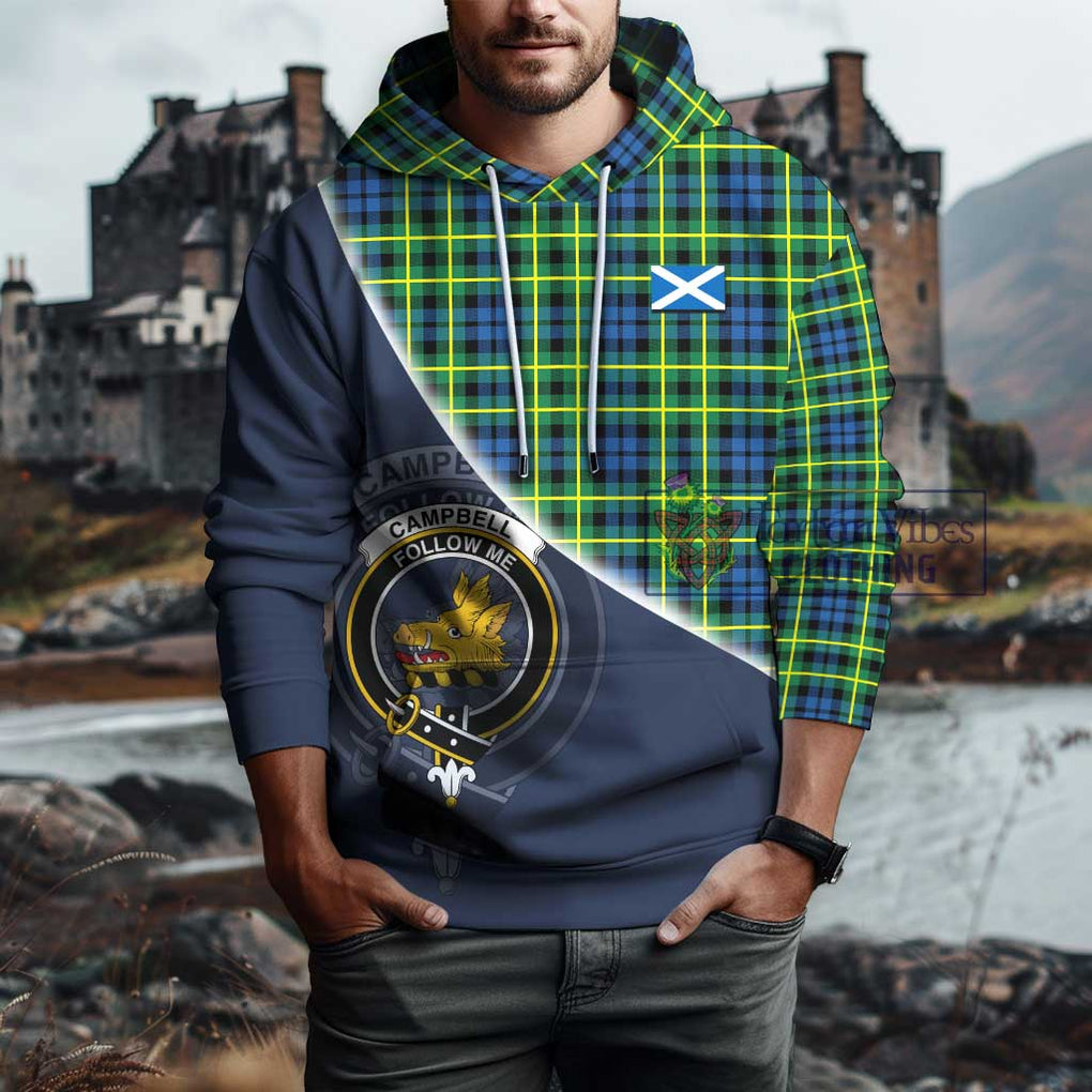 Campbell of Breadalbane Ancient Tartan Hoodie with Personalised National Flag and Family Crest Half Style - Tartanvibesclothing Shop