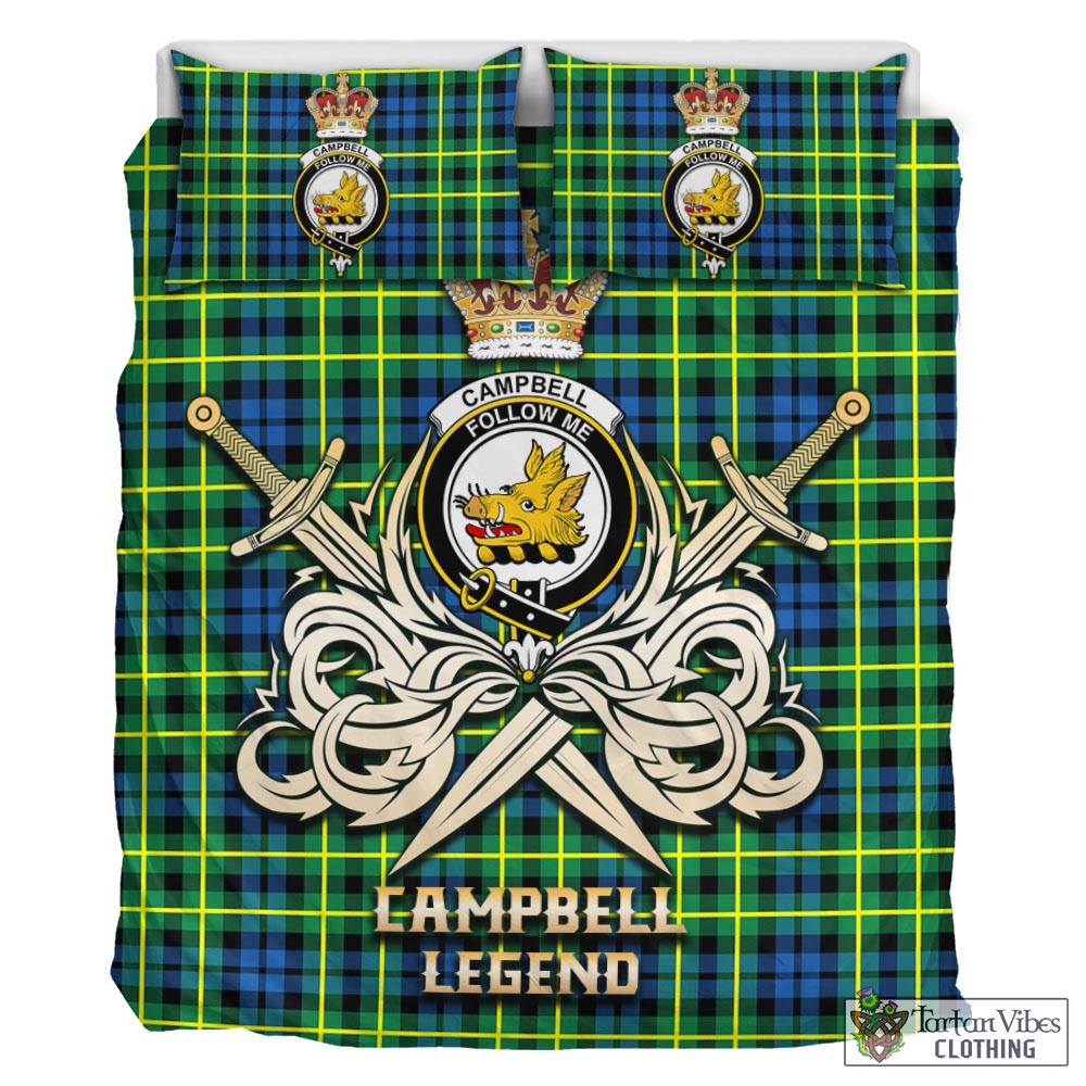 Tartan Vibes Clothing Campbell of Breadalbane Ancient Tartan Bedding Set with Clan Crest and the Golden Sword of Courageous Legacy