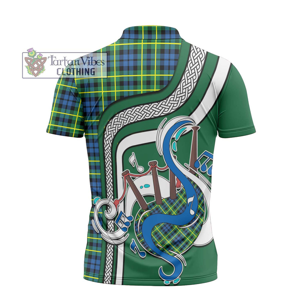 Campbell of Breadalbane Ancient Tartan Zipper Polo Shirt with Epic Bagpipe Style - Tartanvibesclothing Shop