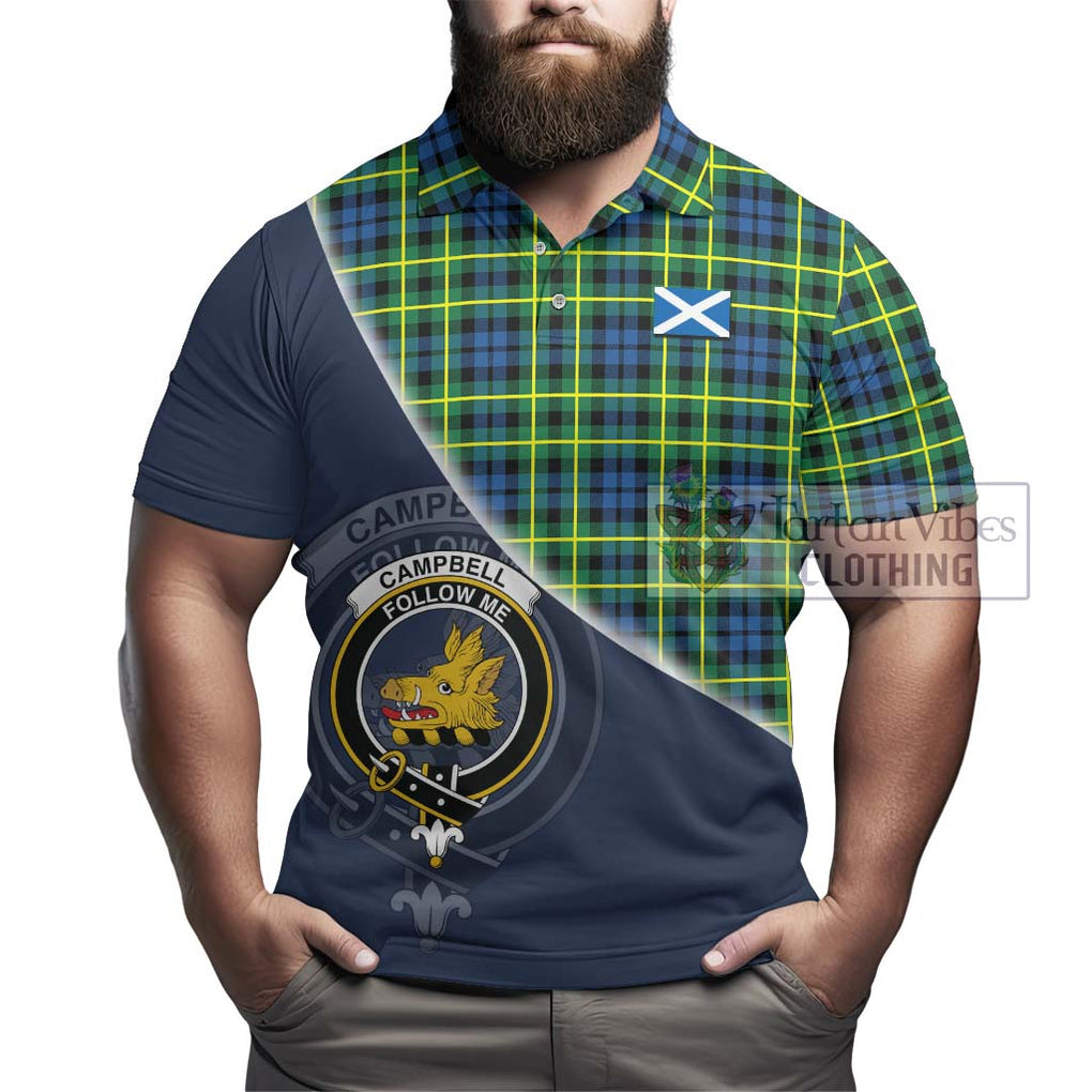 Campbell of Breadalbane Ancient Tartan Polo Shirt with Personalised National Flag and Family Crest Half Style - Tartanvibesclothing Shop