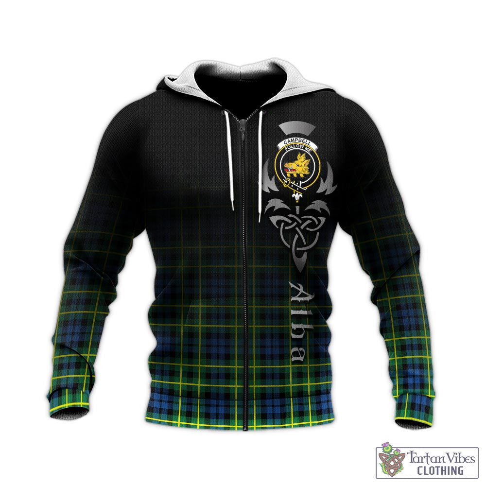 Tartan Vibes Clothing Campbell of Breadalbane Ancient Tartan Knitted Hoodie Featuring Alba Gu Brath Family Crest Celtic Inspired