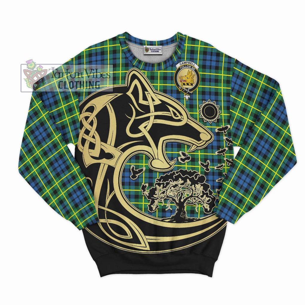 Campbell of Breadalbane Ancient Tartan Sweatshirt with Family Crest Celtic Wolf Style - Tartan Vibes Clothing