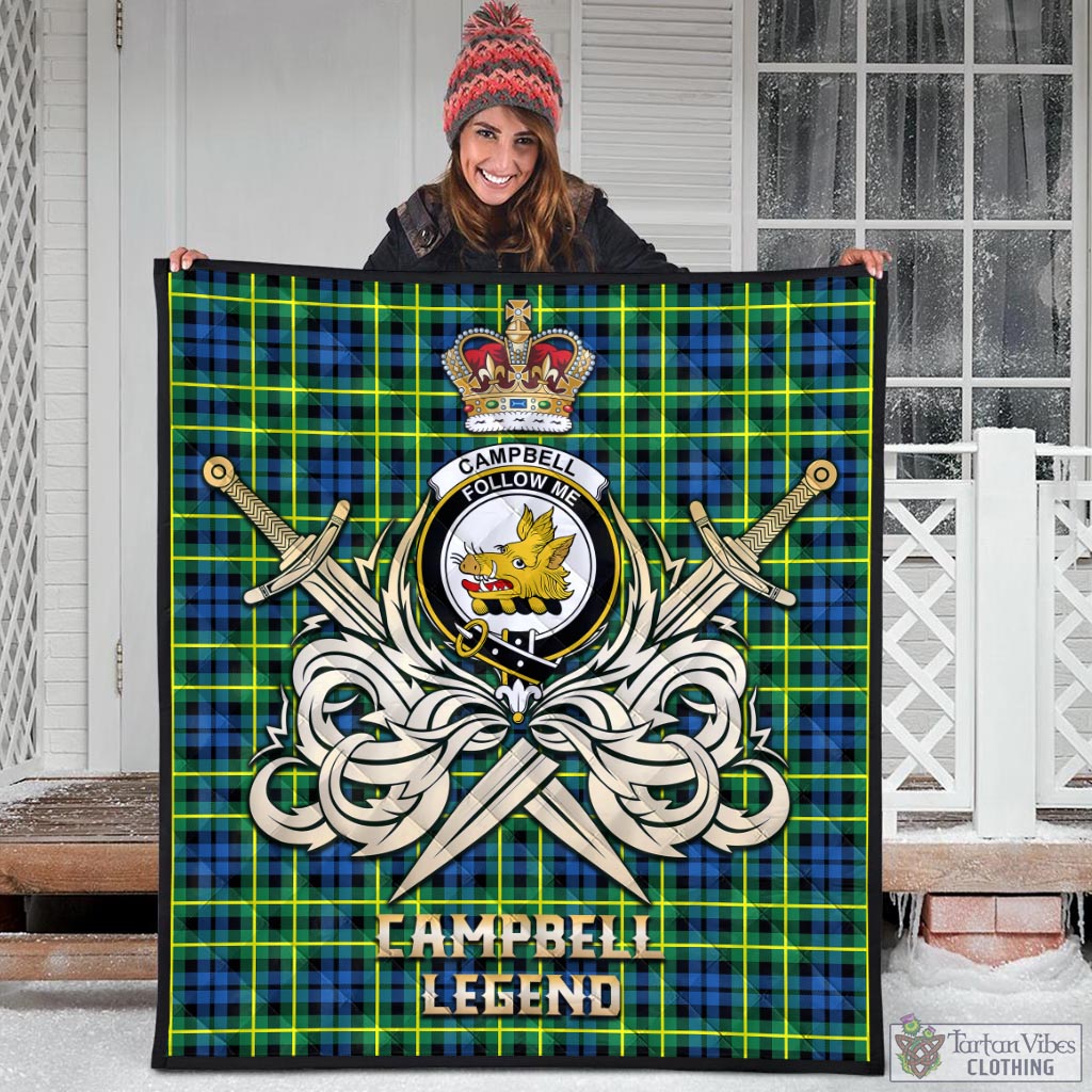 Tartan Vibes Clothing Campbell of Breadalbane Ancient Tartan Quilt with Clan Crest and the Golden Sword of Courageous Legacy