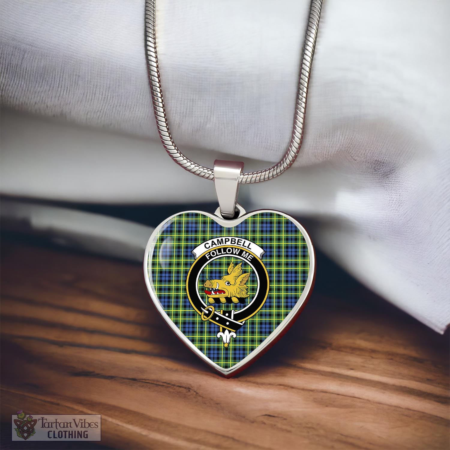 Tartan Vibes Clothing Campbell of Breadalbane Ancient Tartan Heart Necklace with Family Crest