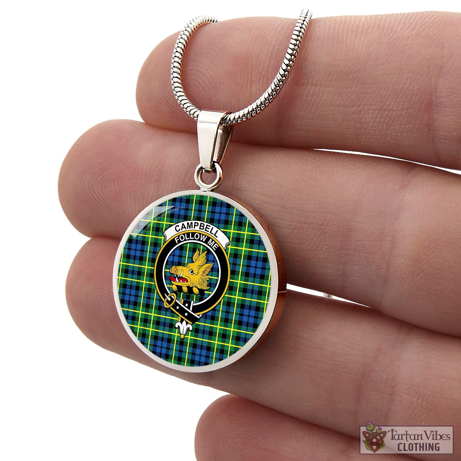 Tartan Vibes Clothing Campbell of Breadalbane Ancient Tartan Circle Necklace with Family Crest