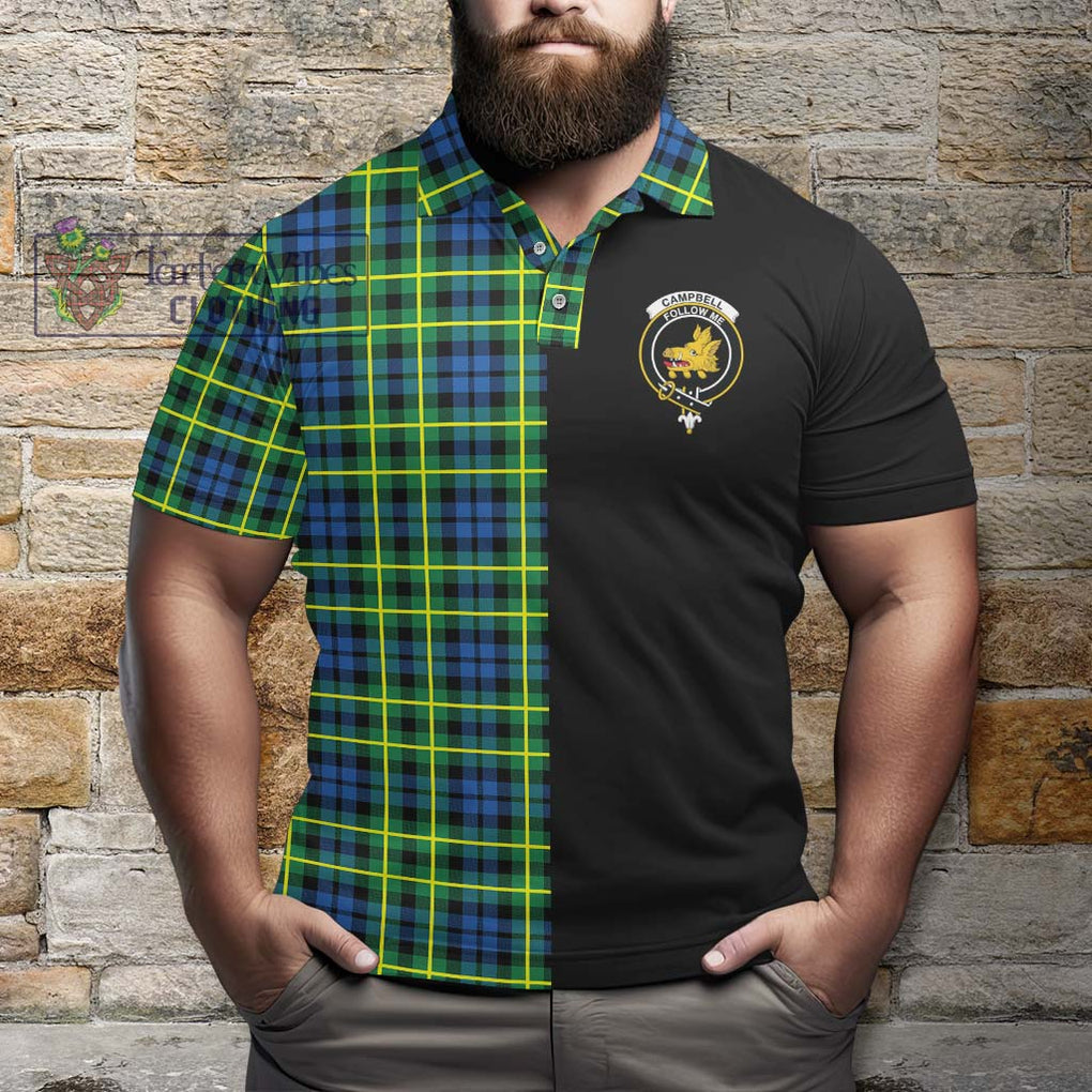 Campbell of Breadalbane Ancient Tartan Polo Shirt with Family Crest and Half Of Me Style - Tartanvibesclothing Shop