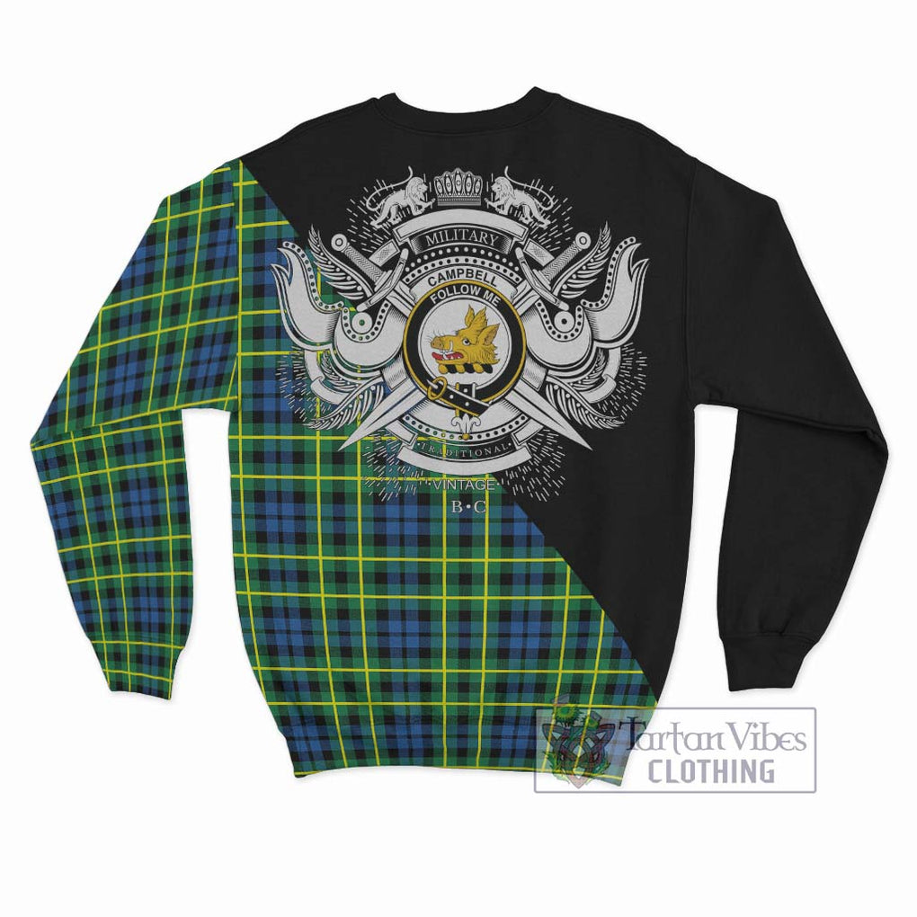 Campbell of Breadalbane Ancient Tartan Sweatshirt with Family Crest and Military Logo Style - Tartanvibesclothing Shop