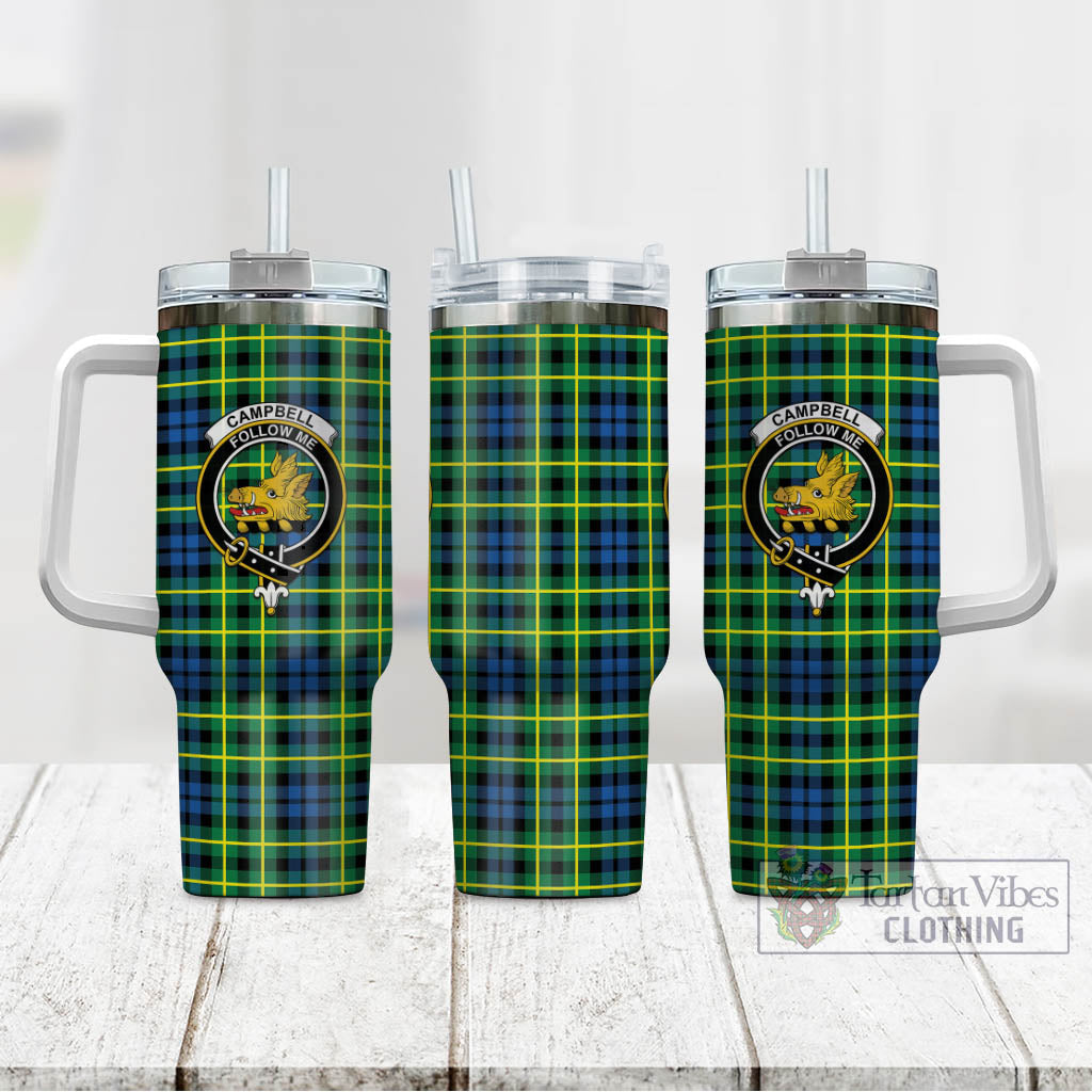 Tartan Vibes Clothing Campbell of Breadalbane Ancient Tartan and Family Crest Tumbler with Handle