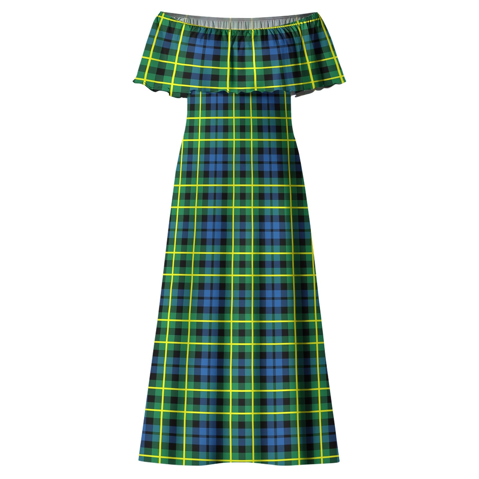 Campbell of Breadalbane Ancient Tartan Off Shoulder Long Dress - Tartanvibesclothing