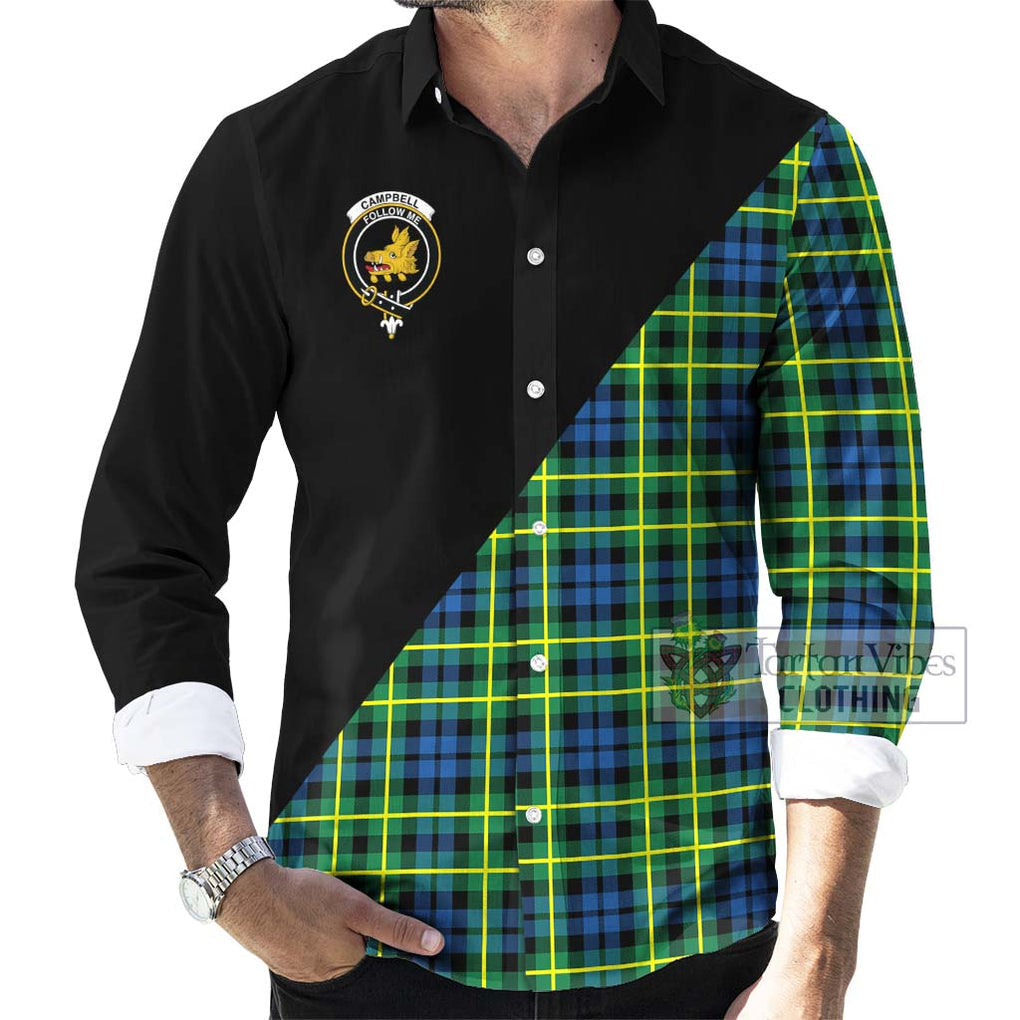 Campbell of Breadalbane Ancient Tartan Long Sleeve Button Shirt with Family Crest and Military Logo Style - Tartanvibesclothing Shop